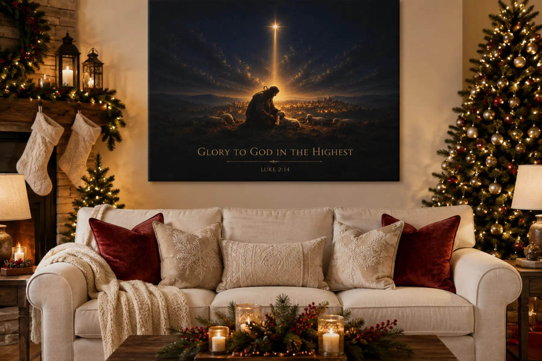 Christian Christmas canvas wall art in a living room