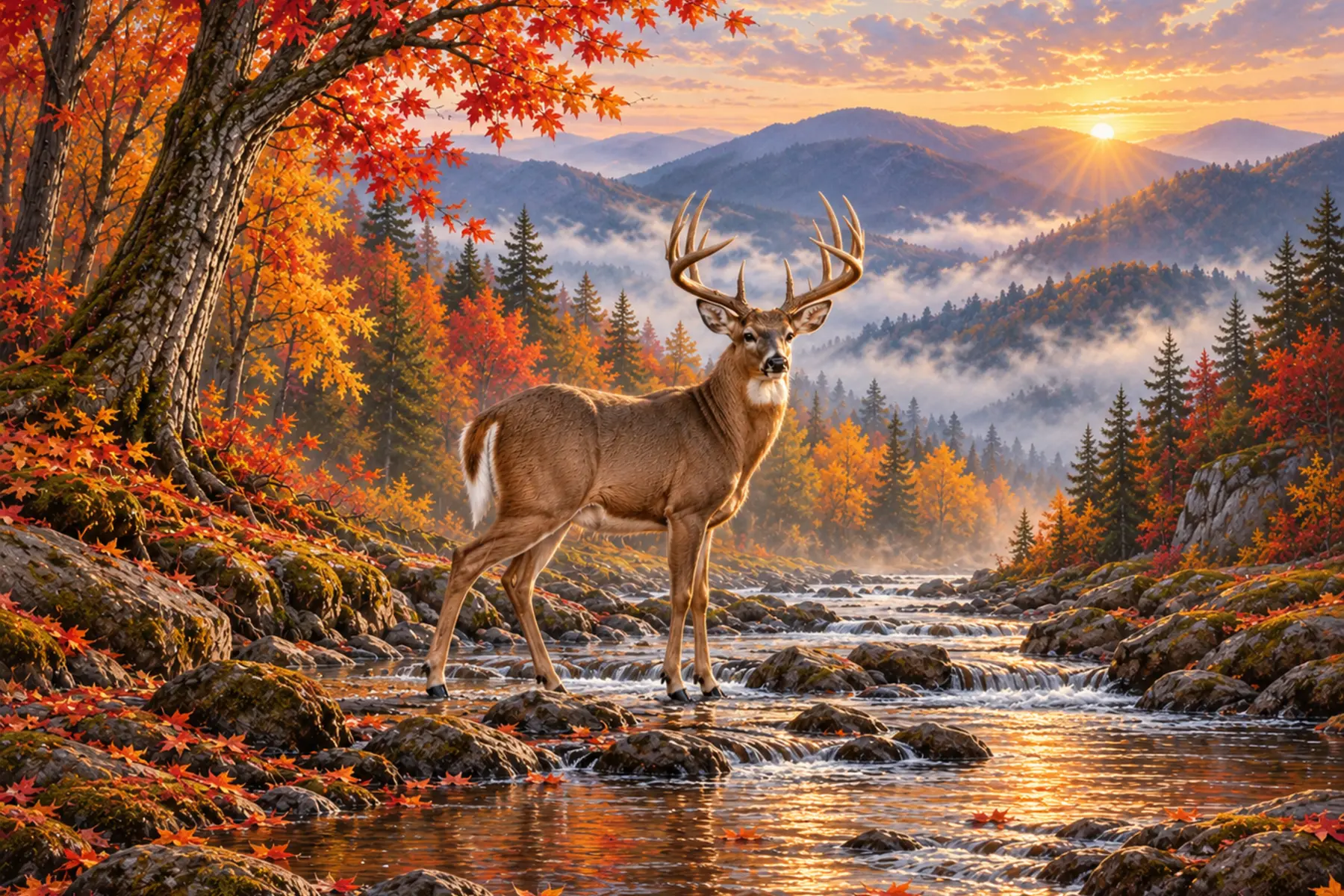 Whitetail buck autumn canvas wall art